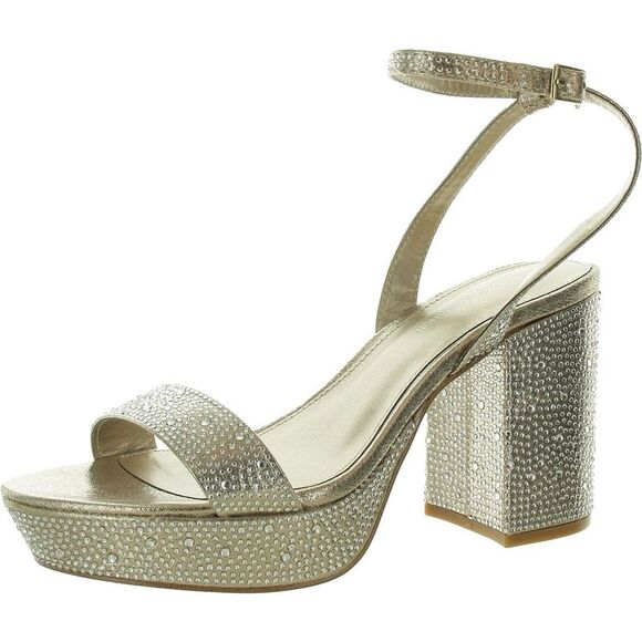 BCBGeneration Womens Pristal Gold Slip On Ankle Strap Platform Sandals New - Picture 1 of 3